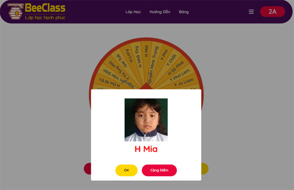 Gọi tên học sinh trên vòng quay